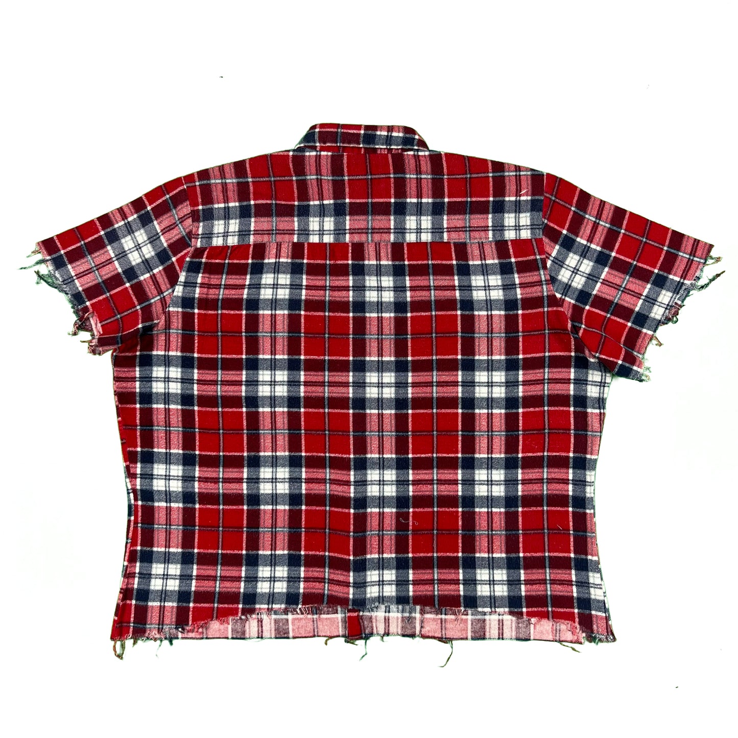 90s Cropped Plaid Printed Flannel Shirt- L