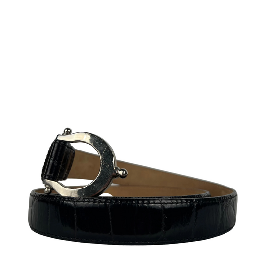 90s Nordstrom Italian Calfskin Black Leather Belt- M