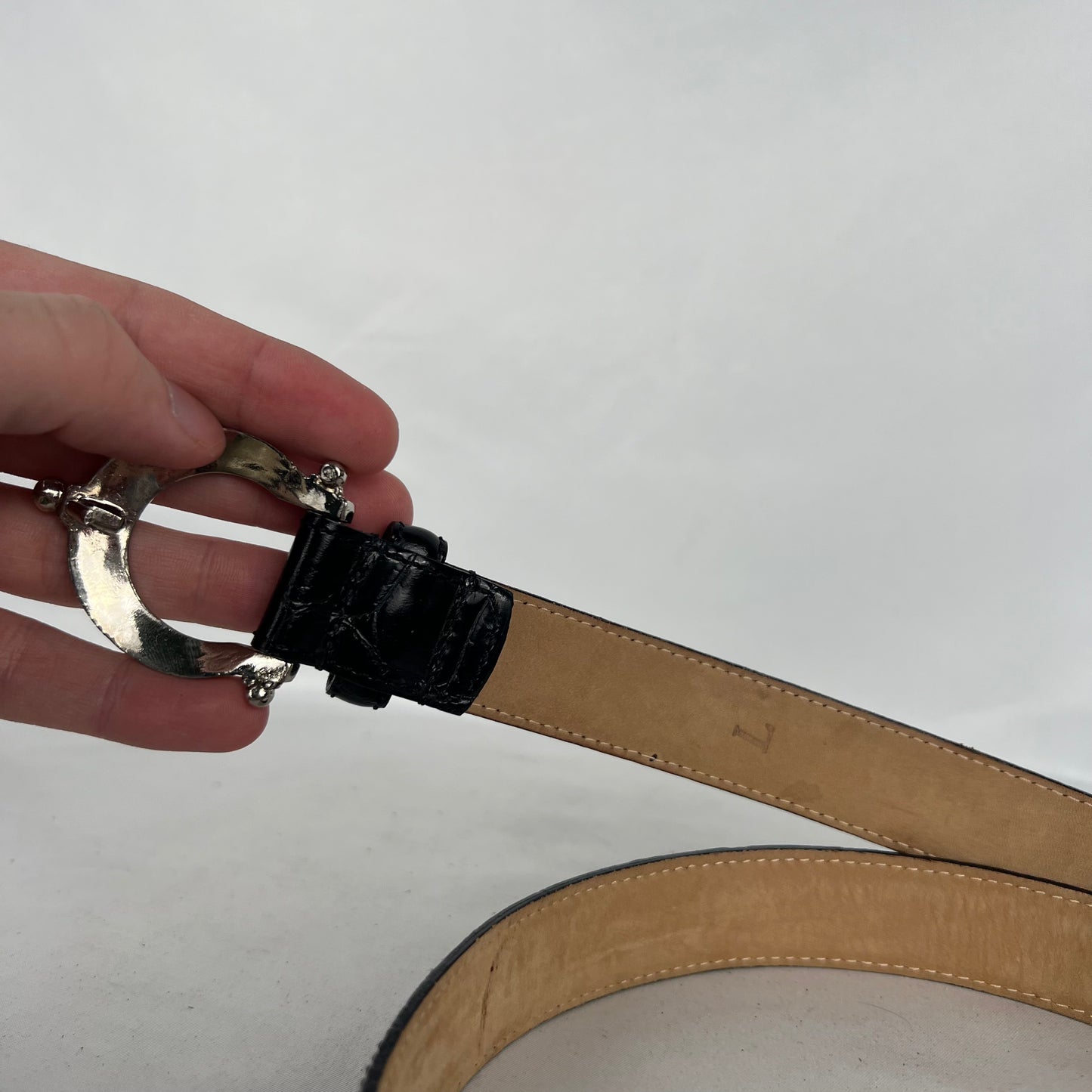 90s Nordstrom Italian Calfskin Black Leather Belt- M