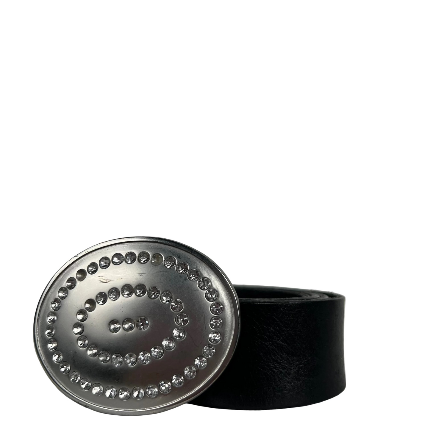 00s Old Navy Rhinestone Buckle Black Leather Belt- 26"-30"