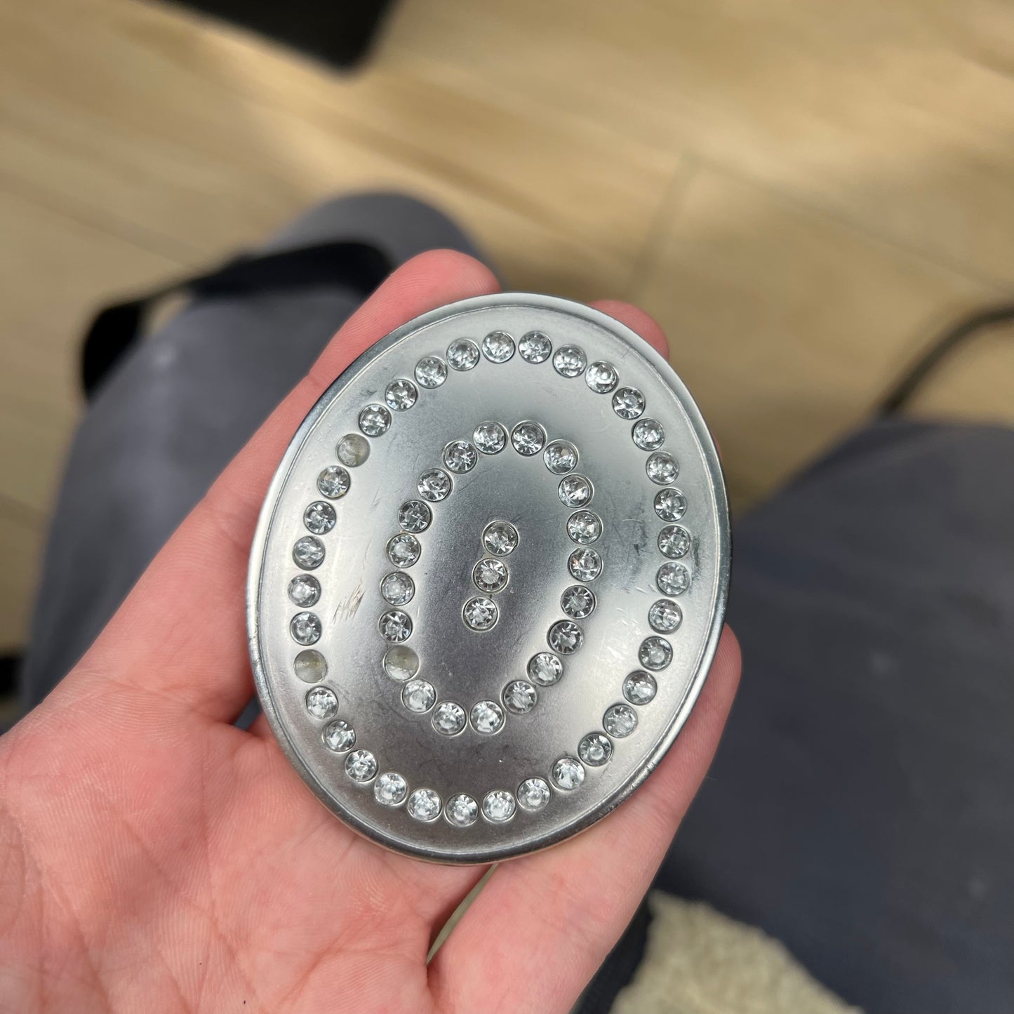 00s Old Navy Rhinestone Buckle Black Leather Belt- 26"-30"