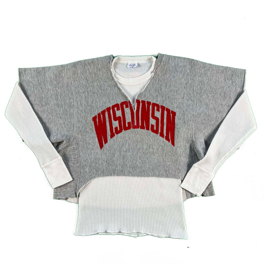 70s Cropped Wisconsin Champion Reverse Weave & Waffle Knit Thermal- S