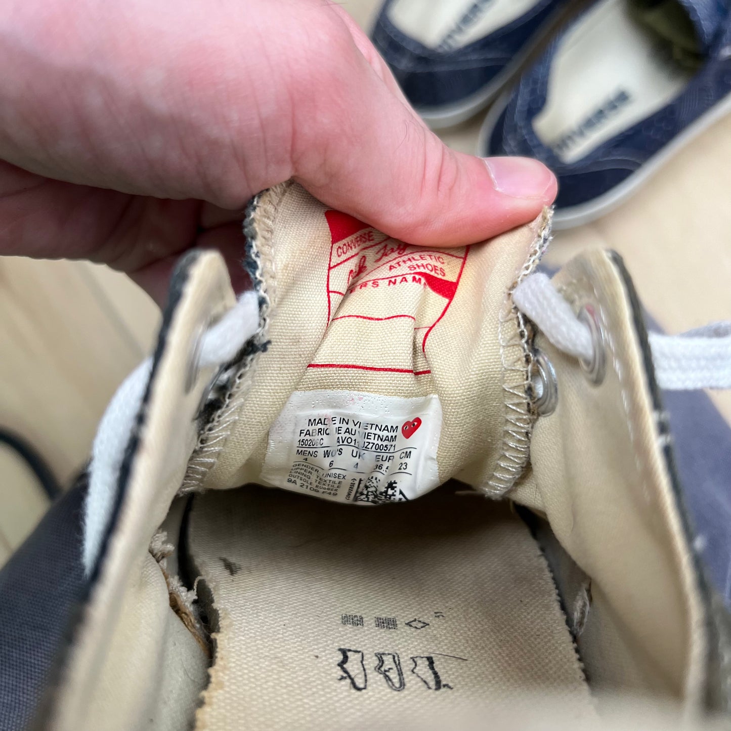 Sun Faded Black Comme Des Garçons Play Converse- M's 4, W's 5.5