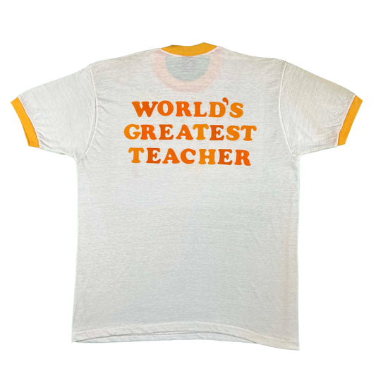 70s World's Greatest Teacher Ringer Tee- L
