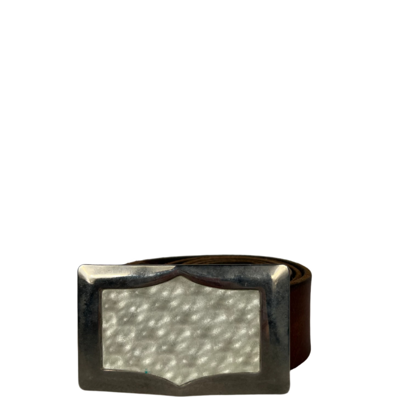 70s Soft Brown Leather Belt w Reflective Buckle- 26"-30"