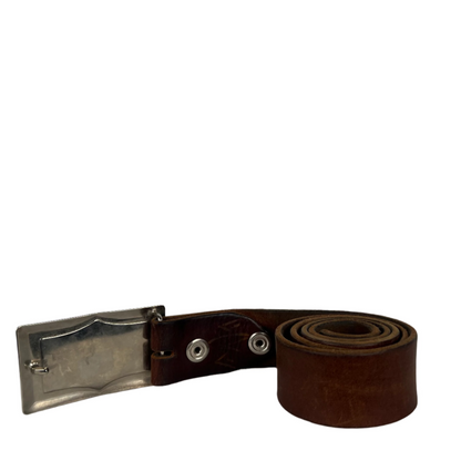70s Soft Brown Leather Belt w Reflective Buckle- 26"-30"