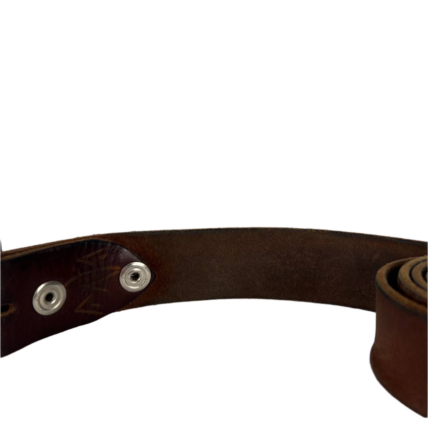 70s Soft Brown Leather Belt w Reflective Buckle- 26"-30"