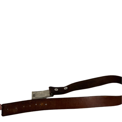 70s Soft Brown Leather Belt w Reflective Buckle- 26"-30"