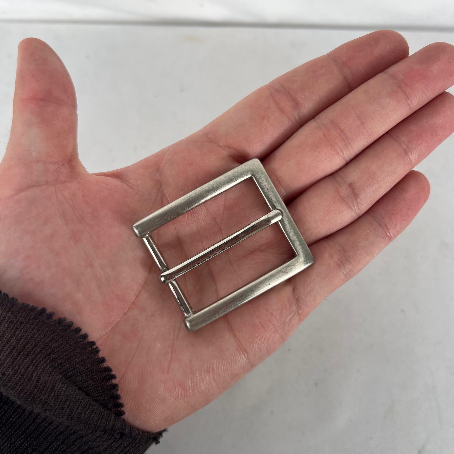 70s Soft Brown Leather Belt w Reflective Buckle- 26"-30"