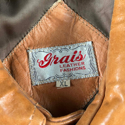 60s/70s Gorgeous Tan Leather Jacket- XL