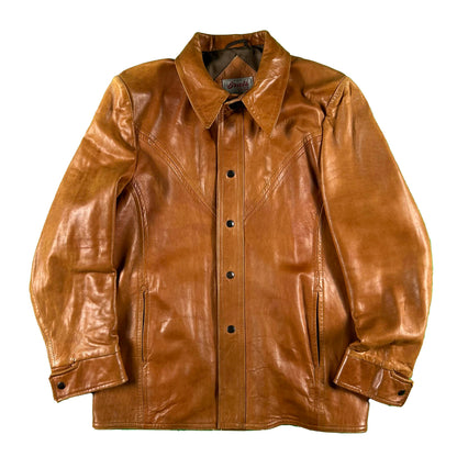 60s/70s Gorgeous Tan Leather Jacket- XL