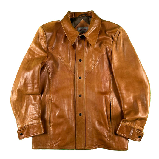 60s/70s Gorgeous Tan Leather Jacket- XL