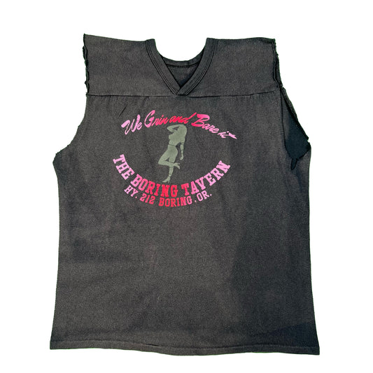 80s Sun Faded Black Boring OR Topless Bar Tank- L