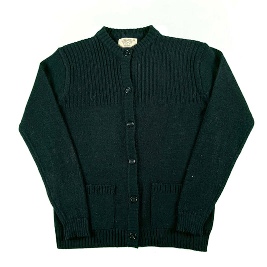 70s Sears Black Acrylic Cardigan- M