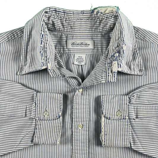 90s Perfectly Worn Brooks Brothers Seersucker Oxford Shirt- XXL