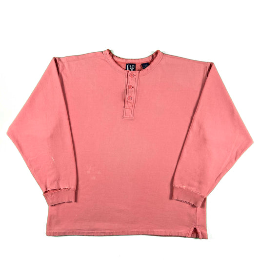 90s Perfectly Worn Gap Henley Sweatshirt- L