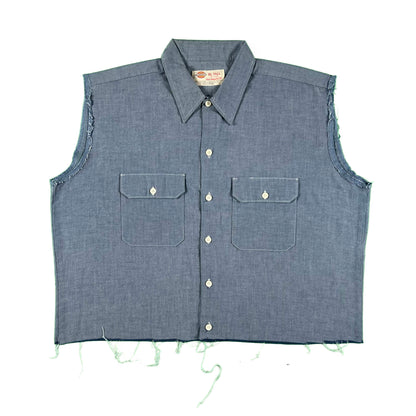 Cropped Sleeveless Dickies Chambray Work Shirt- XL