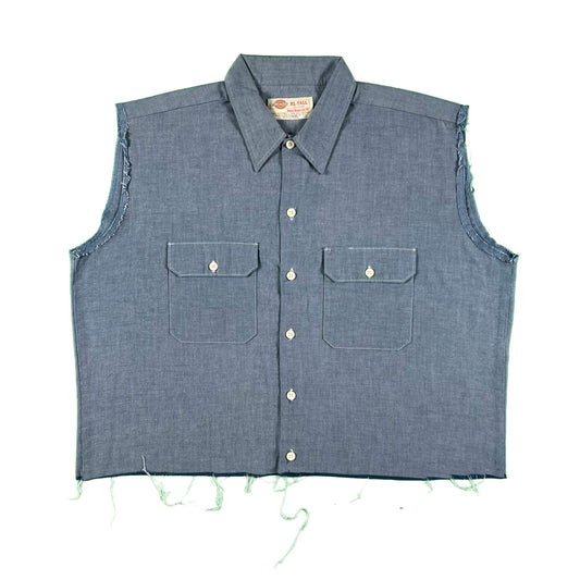 Cropped Sleeveless Dickies Chambray Work Shirt- XL