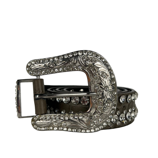 00s 'Diamond' Rhinestone Studded Leather Belt- 26"-30"