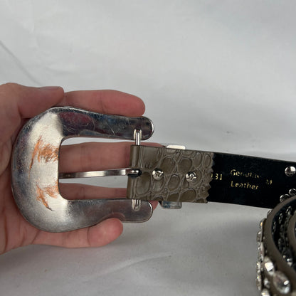 00s 'Diamond' Rhinestone Studded Leather Belt- 26"-30"