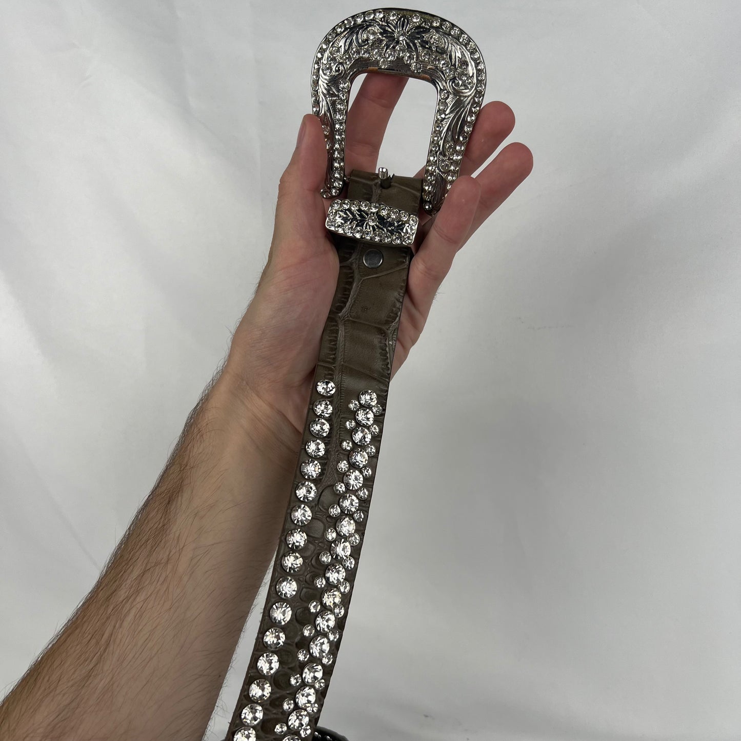 00s 'Diamond' Rhinestone Studded Leather Belt- 26"-30"