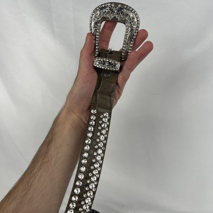 00s 'Diamond' Rhinestone Studded Leather Belt- 26"-30"