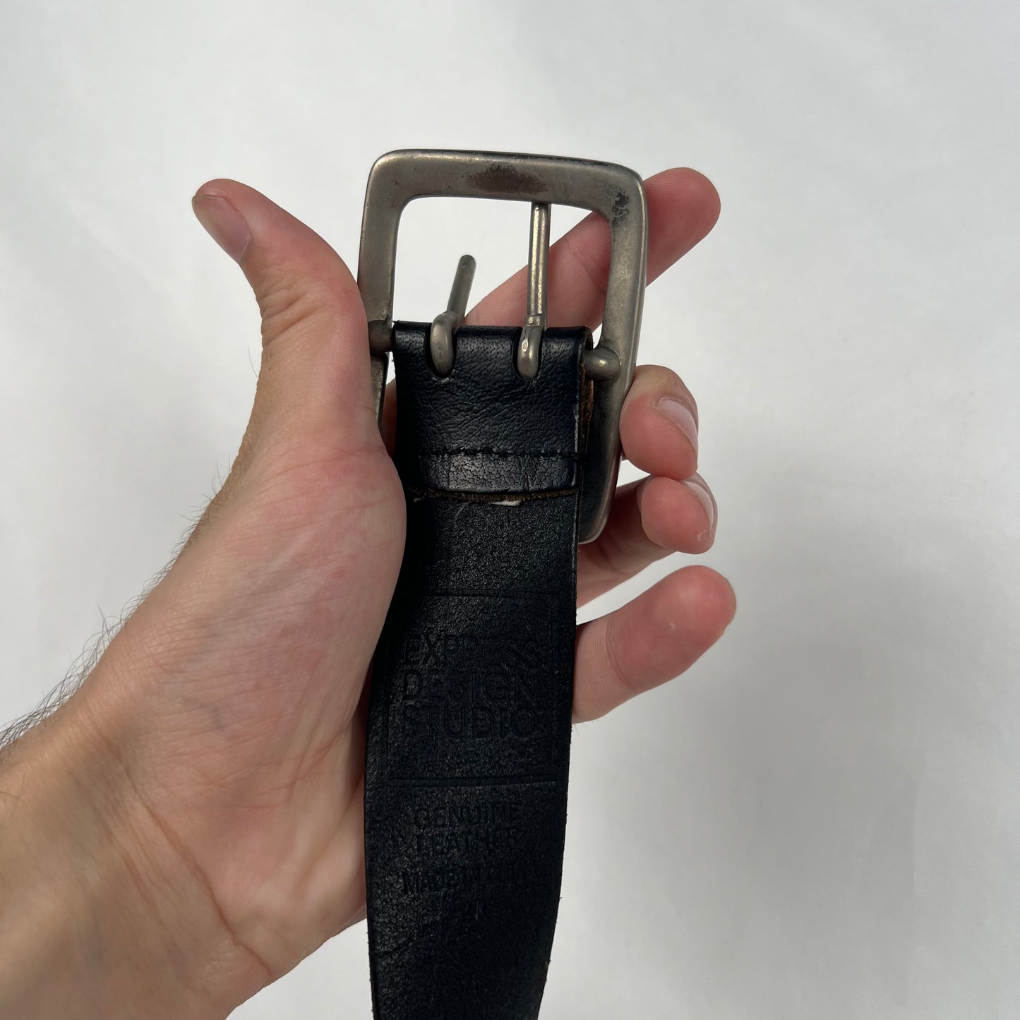00s Express Riveted Black Leather Belt- 32"-36"