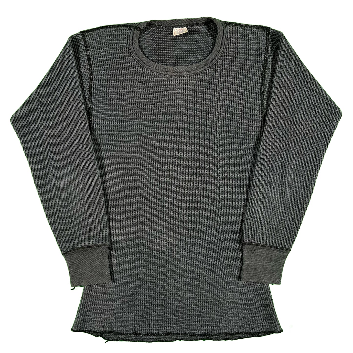 80s Sun Faded Black Waffle Knit Thermal- S
