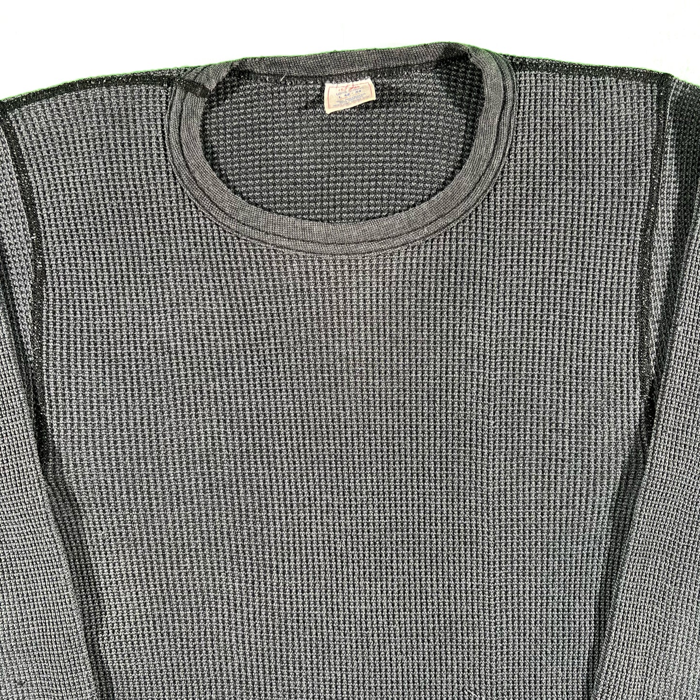 80s Sun Faded Black Waffle Knit Thermal- S
