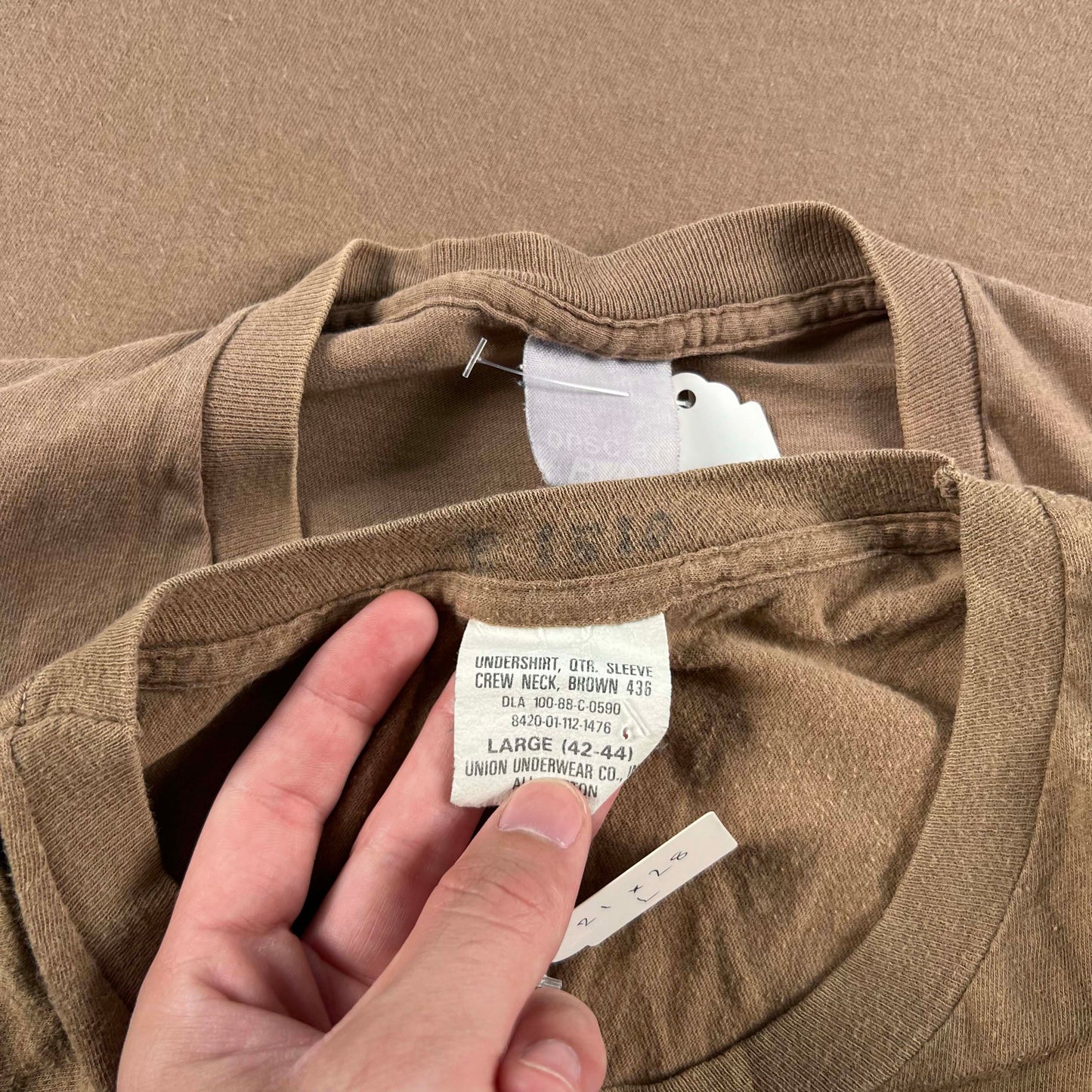 80s 100% Combed Cotton Brown BVD Military Tees- SELECT SIZE
