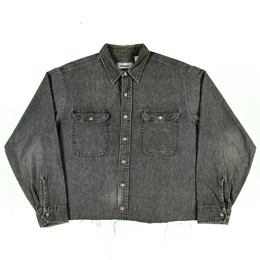 90s Cropped L/S Sun Faded Black Roebucks Denim Shirt- XL