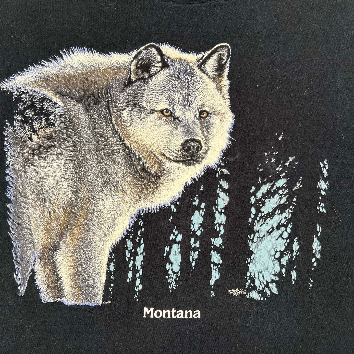 90s Black Montana Wolf Tee- XL