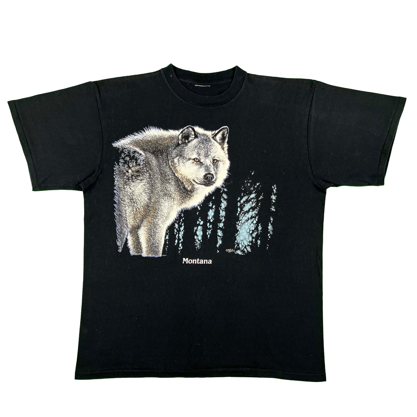 90s Black Montana Wolf Tee- XL