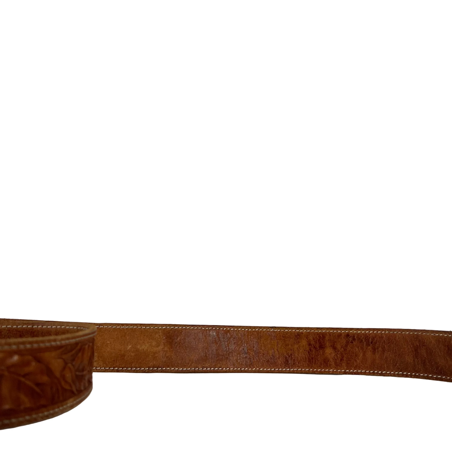80s Floral Embellished Leather Belt w Kansas Buckle- 36"-40"