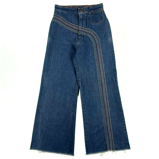 70s 'Rumble Seats' Rainbow Denim Bell Bottoms- 25x26