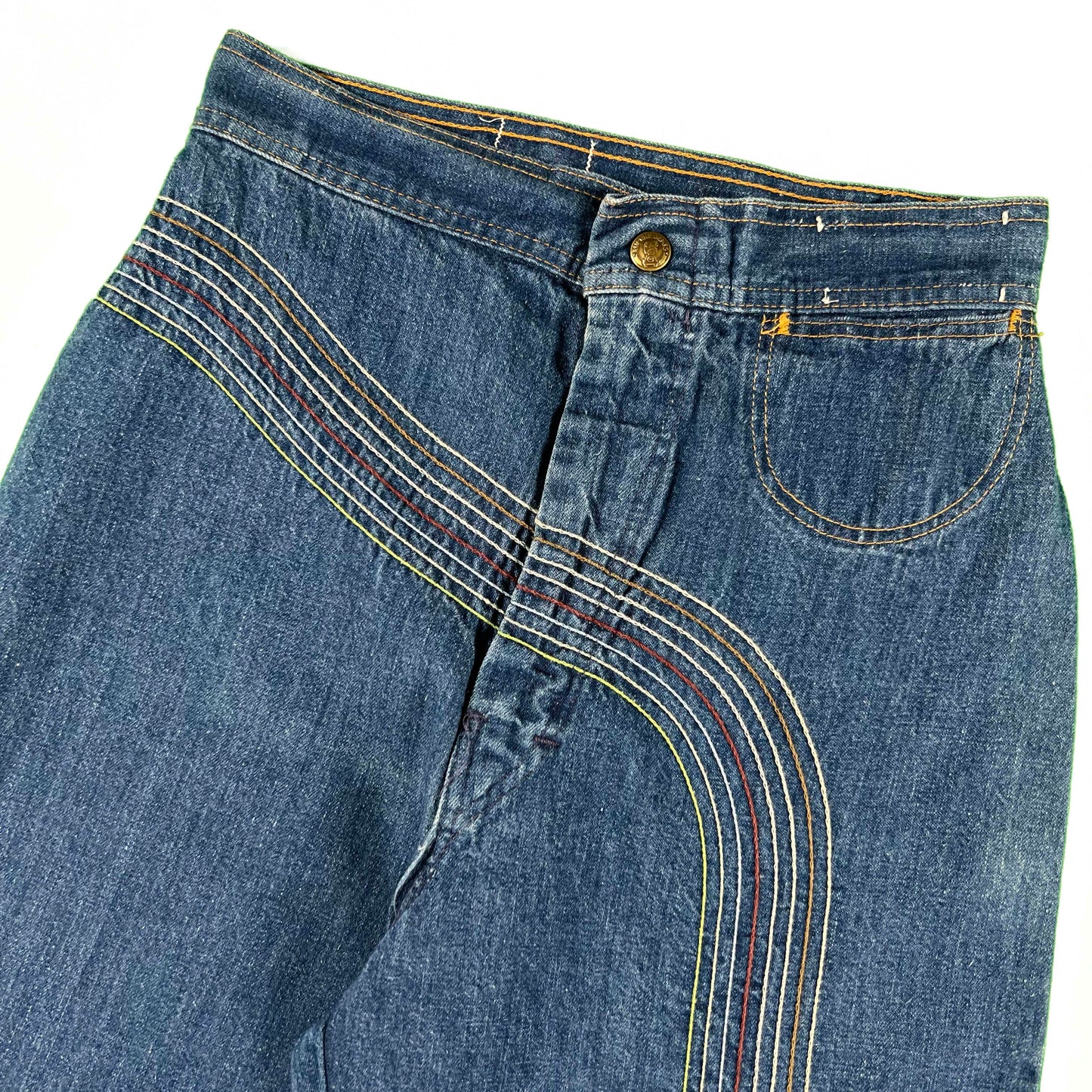 70s 'Rumble Seats' Rainbow Denim Bell Bottoms- 25x26