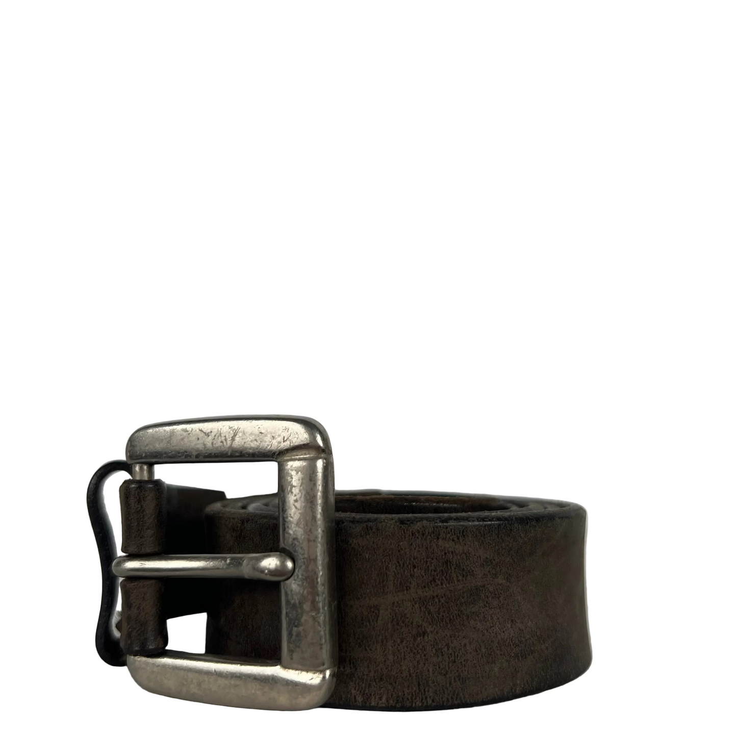 90s Patina Black Leather Belt- L