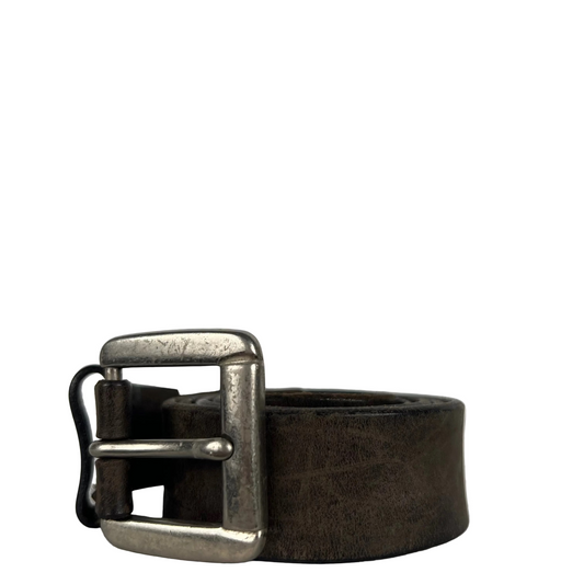 90s Patina Black Leather Belt- L