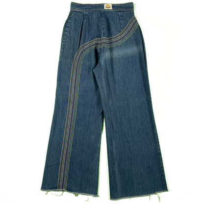 70s 'Rumble Seats' Rainbow Denim Bell Bottoms- 25x26