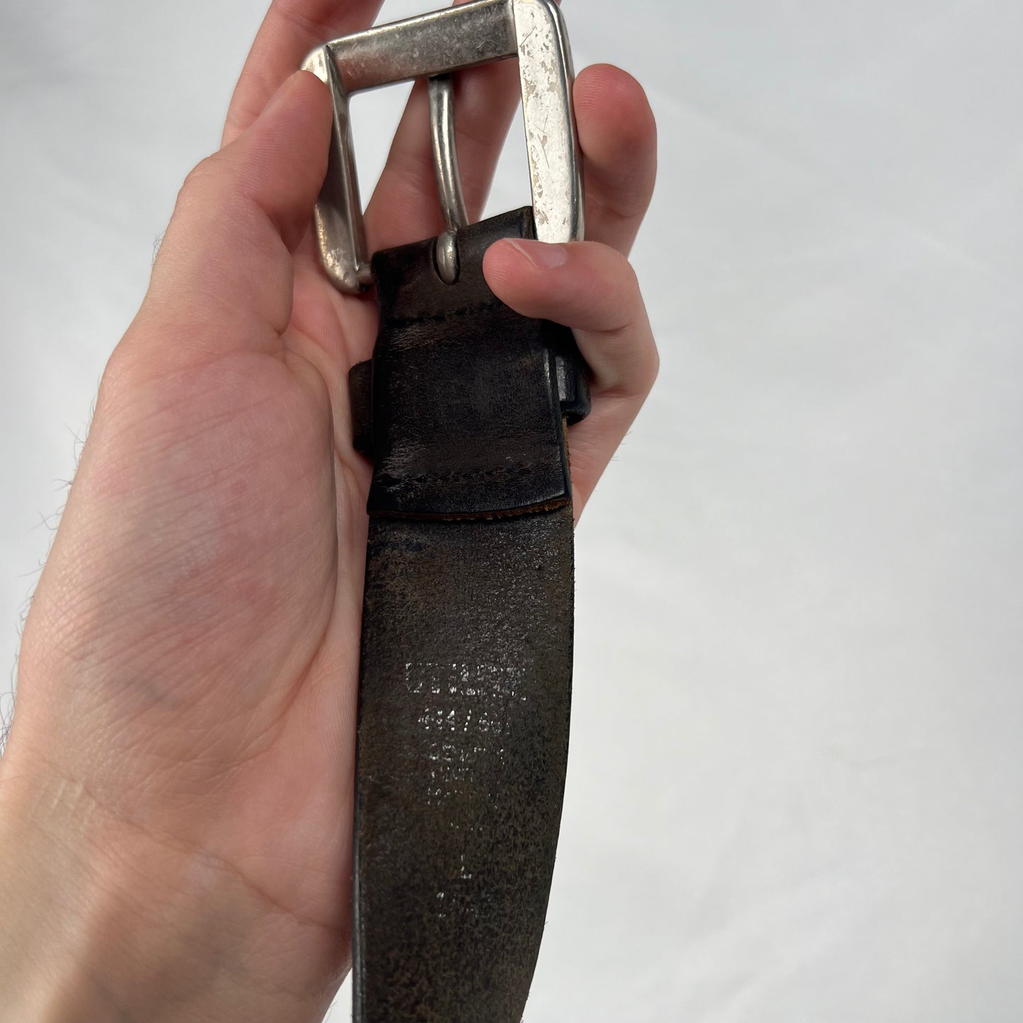 90s Patina Black Leather Belt- L