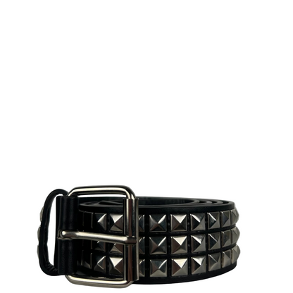 Studded Black Leather Belt- 32"-36"