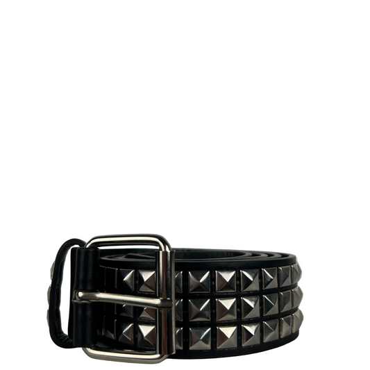 Studded Black Leather Belt- 32"-36"