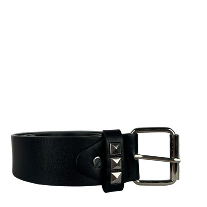 Studded Black Leather Belt- 32"-36"