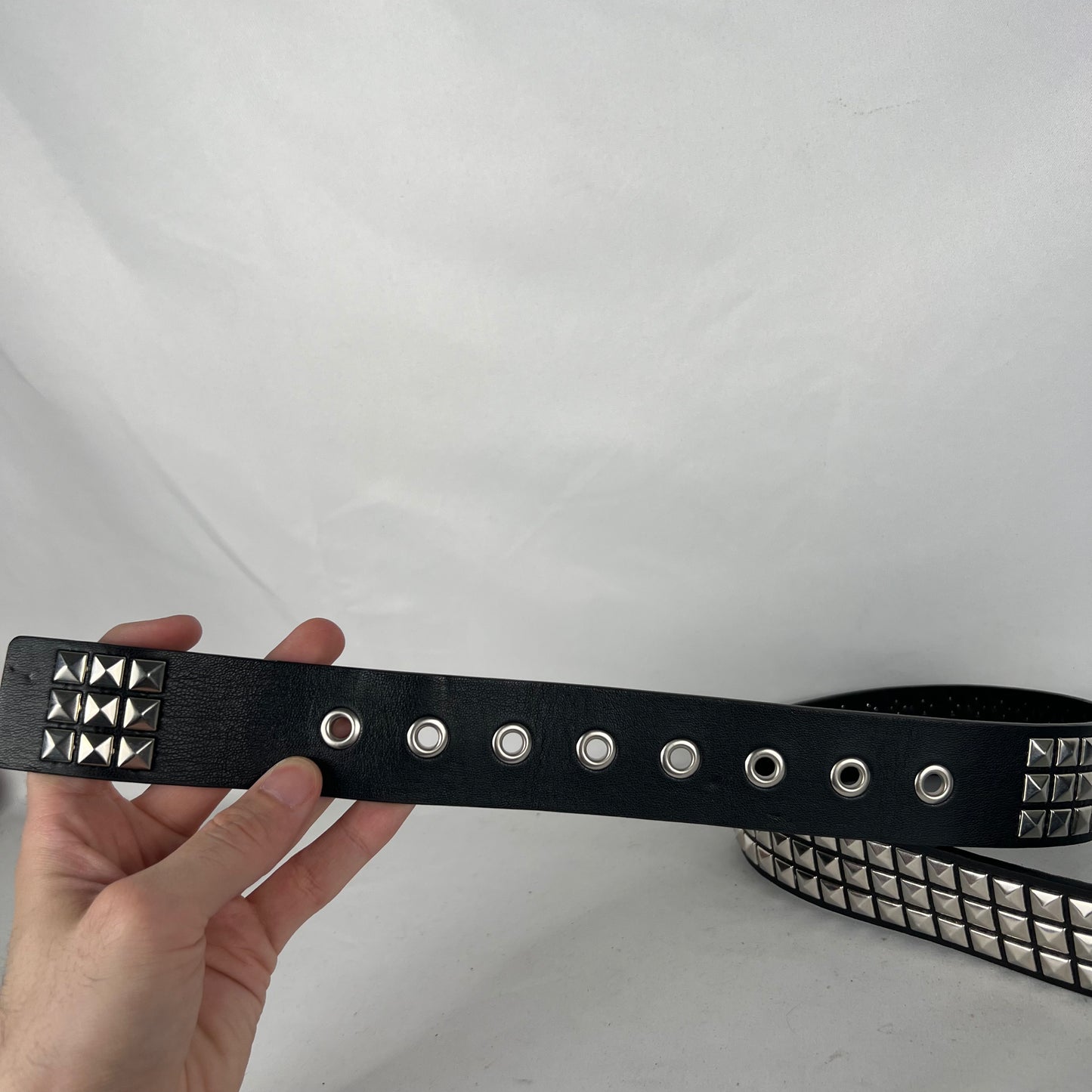 Studded Black Leather Belt- 32"-36"