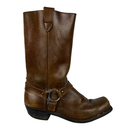 70s Square Toe Leather Harness Boots- M's 11, W's 12.5