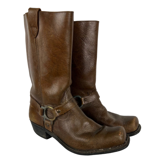 70s Square Toe Leather Harness Boots- M's 11, W's 12.5