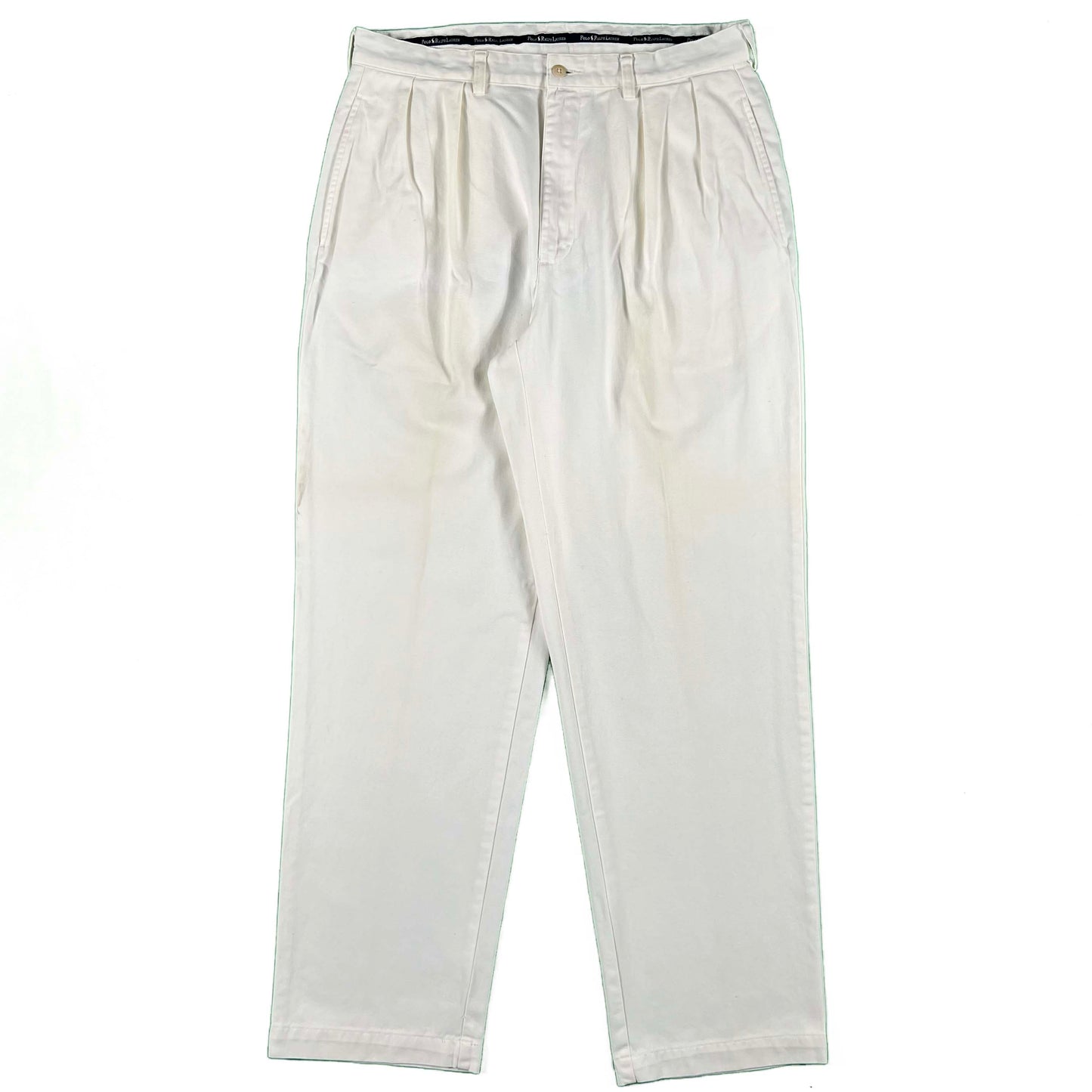 00s Polo RL White Pleated Cotton Chino Pants- 33x31