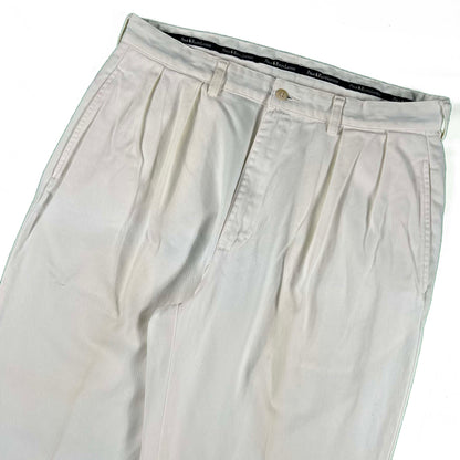 00s Polo RL White Pleated Cotton Chino Pants- 33x31