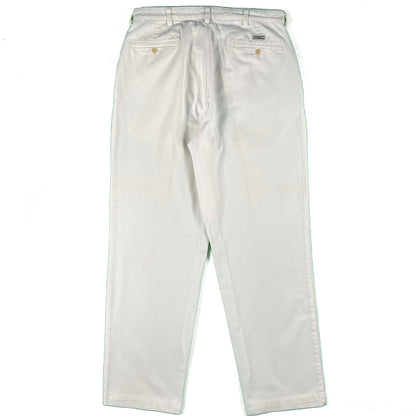 00s Polo RL White Pleated Cotton Chino Pants- 33x31