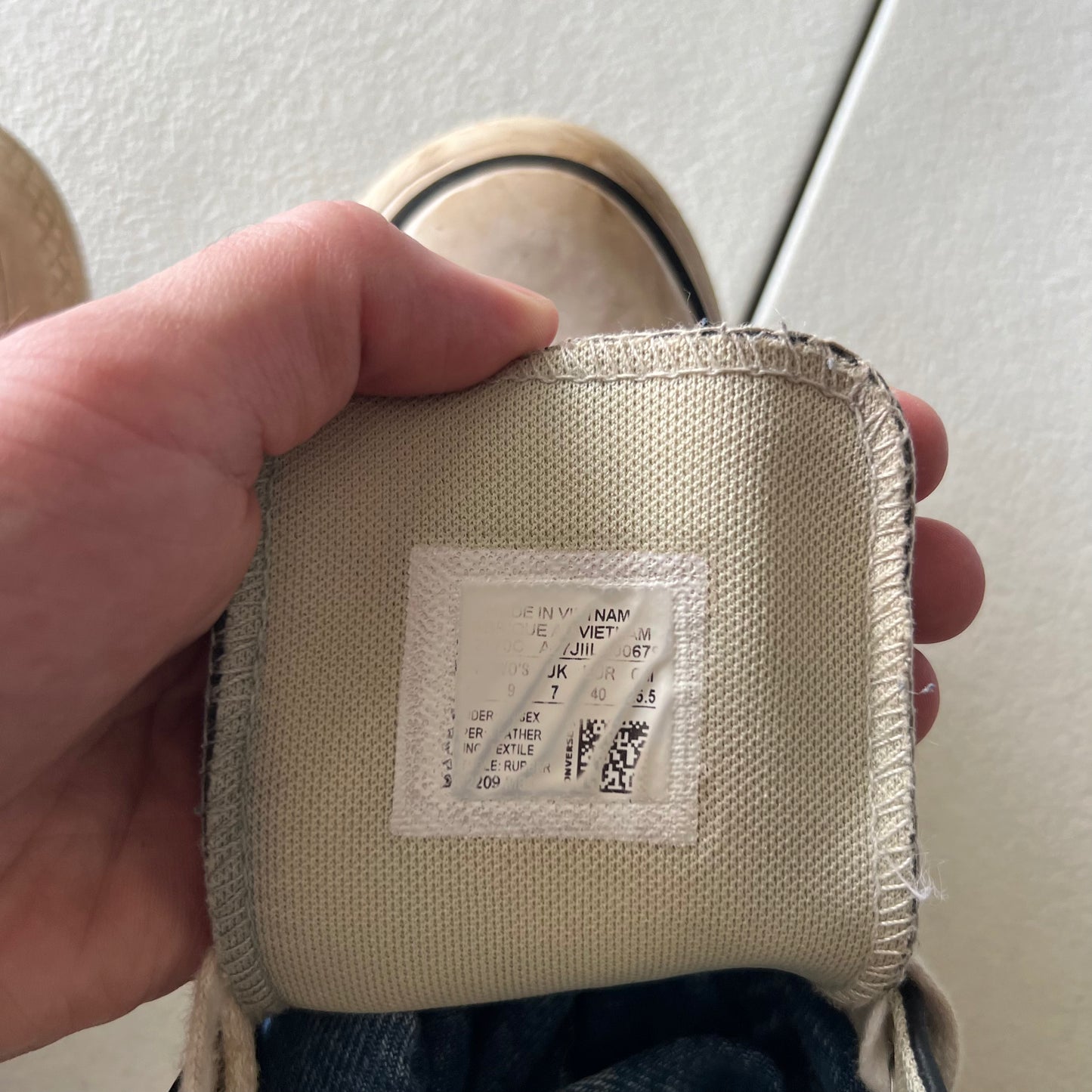 Black Leather High Top Converse- M's 7, W's 8.5